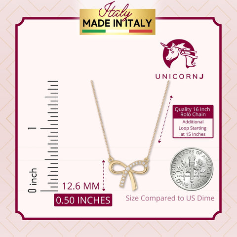 Bow Pendant Necklace in 14K Yellow or White Gold with CZ