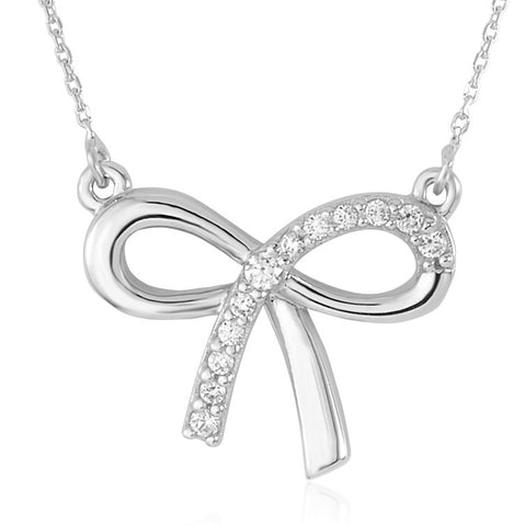 Bow Pendant Necklace in 14K Yellow or White Gold with CZ