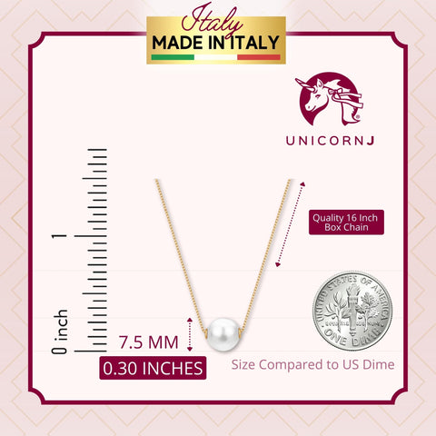 14K Yellow White or Rose Gold Necklace Pendant with Floating Freshwater Cultured Pearl 15.5"