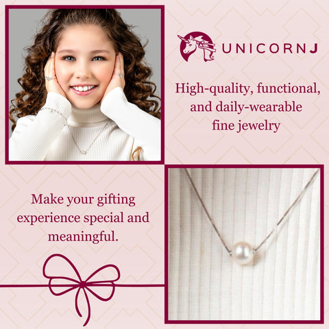 14K Yellow White or Rose Gold Necklace Pendant with Floating Freshwater Cultured Pearl 15.5"