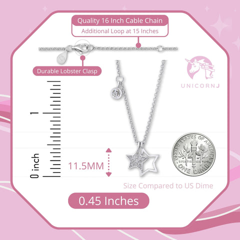 UNICORNJ Sterling Silver 925 Charm Pendant Necklace with Pavé Cubic Zirconia on Rolo Chain