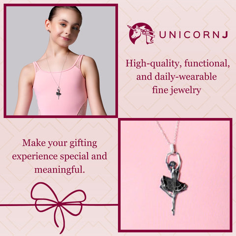 Sterling Silver Rose Gold Large Ballerina Ballet Dancer Passe Silhouette Necklace Long Rolo Chain