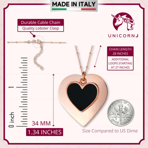 Sterling Silver Large Layered Double Heart Pendant Necklace Rose Gold Plated 28"