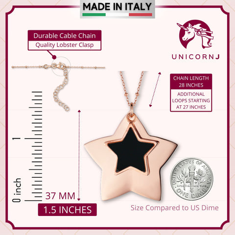 Sterling Silver Large Layered Double Star Pendant Necklace Rose Gold Plated 28"