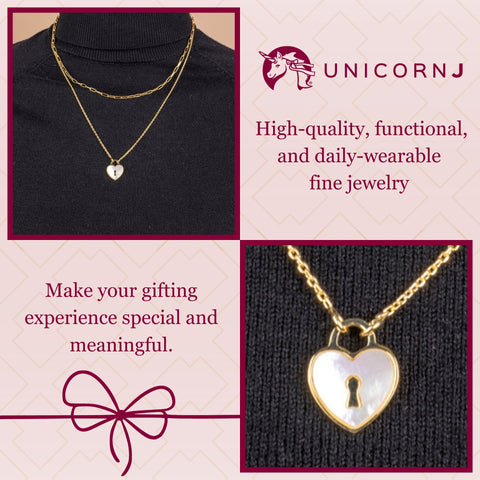 Sterling Silver Heart Lock Keyhole Pendant Necklace with Mother of Pearl Inlay 17"