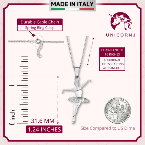 Sterling Silver & Sterling Silver Rose Gold Plated Ballet Dancer Pendant Necklace for Girls on Cable Chain 16 inches