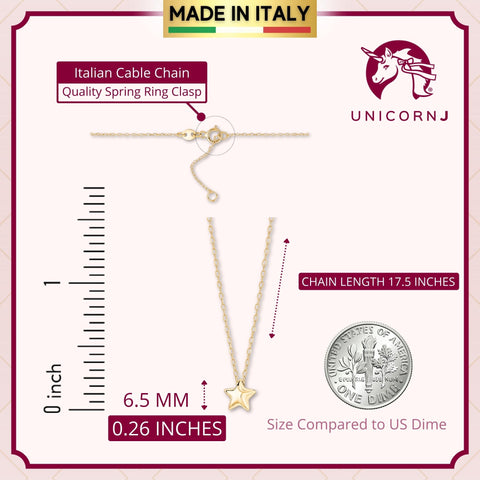 14K Yellow Gold Floating Puff Star Pendant Necklace Polished Shiny on Cable Chain Italy 17.5"