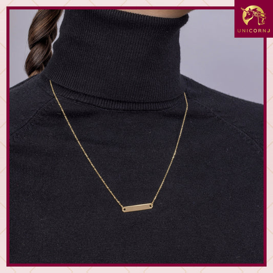 14K Yellow Gold Engravable Personalized Horizontal Bar Pendant Necklace Polished Shiny on Cable Chain Italy