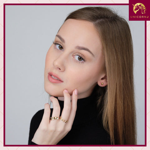 UNICORNJ 14K Yellow Gold Combined Polished Dancing Hearts Ring Italy