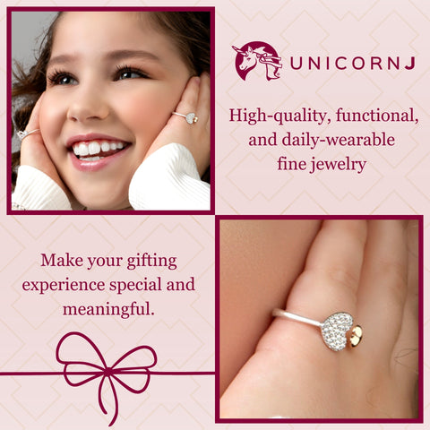 UNICORNJ 14K White and Rose or White and Yellow Gold Open Ring Hearts Polished and Pave CZ Italy