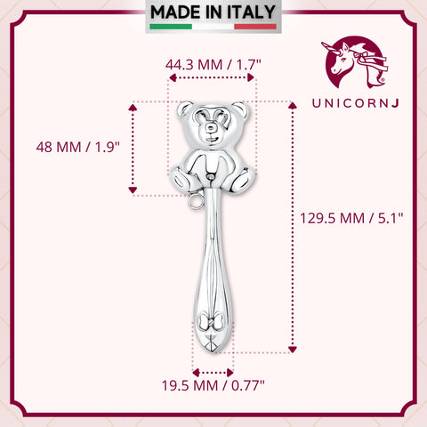 UNICORNJ Sterling Silver Keepsake Baby Rattle Teddy Bear Victorian Style | Complete with Gift Box | Gift for Baby | Made in Italy