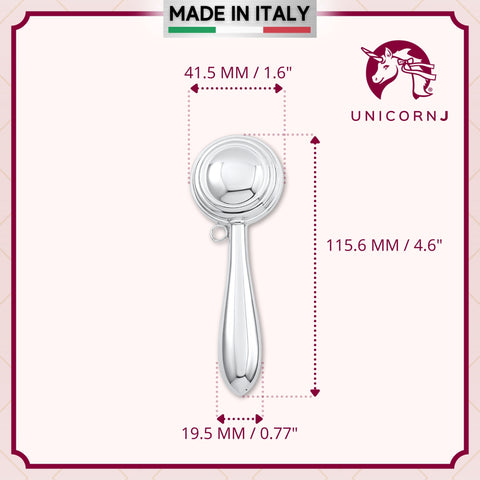 UNICORNJ Sterling Silver Keepsake Baby Rattle Victorian Style Round Personalized with Engraved Initials or Name | Complete with Gift Box | Gift for Baby | Made in Italy