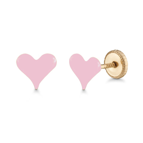 UNICORNJ 14k Yellow Gold Stud Earrings Small Heart with Color Enamel for Girls or Women Screwback