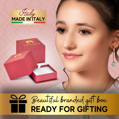 14K Yellow Gold Girls Earrings Unicorn Cute Pink Enamel Italy