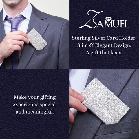 Z.SAMUEL Luxury Sterling Silver 925 Business Card Holder Italy for Men and Women