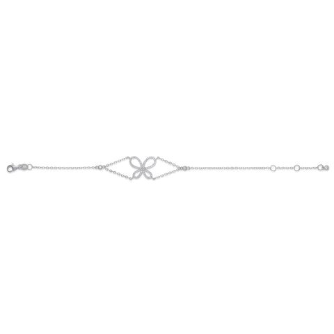 Sterling Silver Bracelet for Girls Large Open Butterfly Modern with Sparkly Simulated Diamonds 7.5"