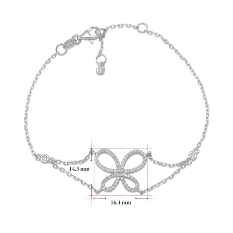 Sterling Silver Bracelet for Girls Large Open Butterfly Modern with Sparkly Simulated Diamonds 7.5"