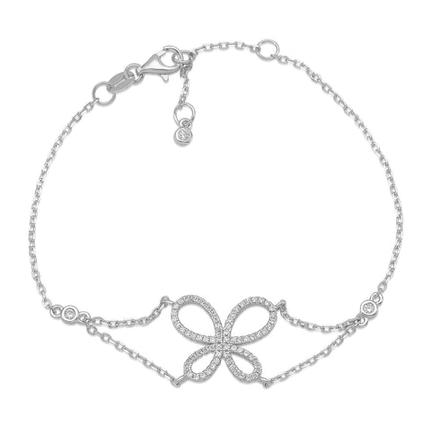Sterling Silver Bracelet for Girls Large Open Butterfly Modern with Sparkly Simulated Diamonds 7.5"