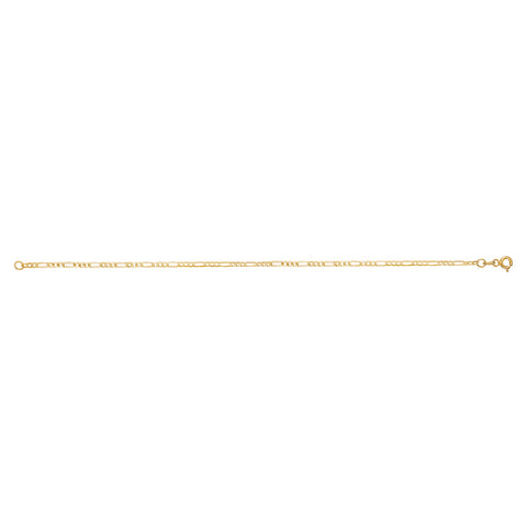 14K Solid Gold Figaro Link Chain Bracelet for Men | 3+1 Links | 2mm Width | 7.5" Length | Made in Italy