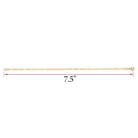 14K Solid Gold Figaro Link Chain Bracelet for Men | 3+1 Links | 2mm Width | 7.5" Length | Made in Italy