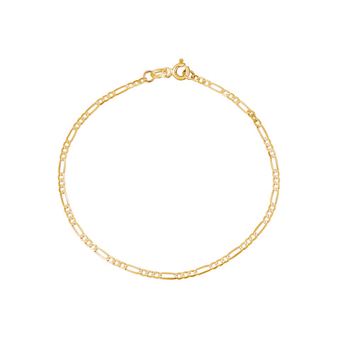 14K Solid Gold Figaro Link Chain Bracelet for Men | 3+1 Links | 2mm Width | 7.5" Length | Made in Italy