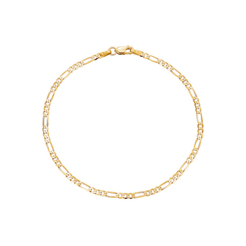 14K Solid Gold Figaro Link Chain Bracelet for Men | 3+1 Links | 2.5 and 4mm Width | 8.25" Length | Made in Italy