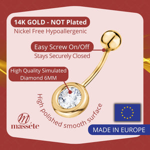 Description indicating that the belly ring is made of solid 14k yellow gold, not plated