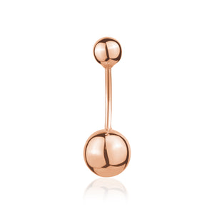 Top-view of 14k rose gold navel ring with single bead