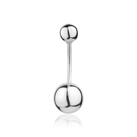Top-view of 14k white gold navel ring with single bead