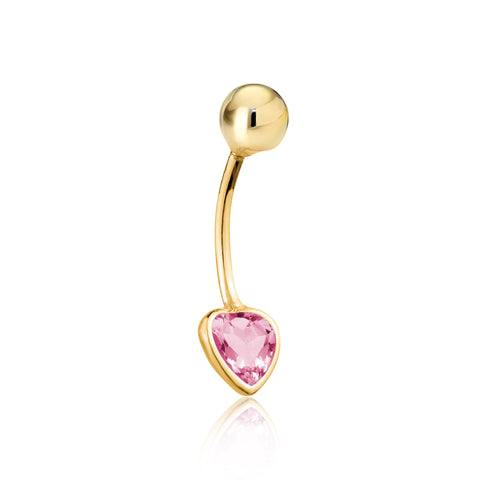 Heart Belly Ring 14k Yellow Gold Navel Ring Belly Button Ring 16 Gauge Simulated Diamond Gemstone Body Piercing Jewelry