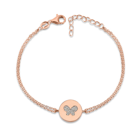 MASSETE Sterling Silver 925 Gold Plated CZ Round Disc Double Chain Bracelet 7"