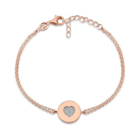 MASSETE Sterling Silver 925 Gold Plated CZ Round Disc Double Chain Bracelet 7"