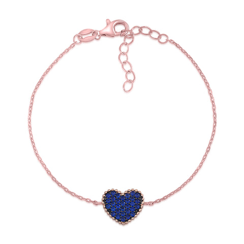 MASSETE Sterling Silver 925 Rose Gold Plated Heart Beaded Pave CZ Bracelet Cable Chain 7"