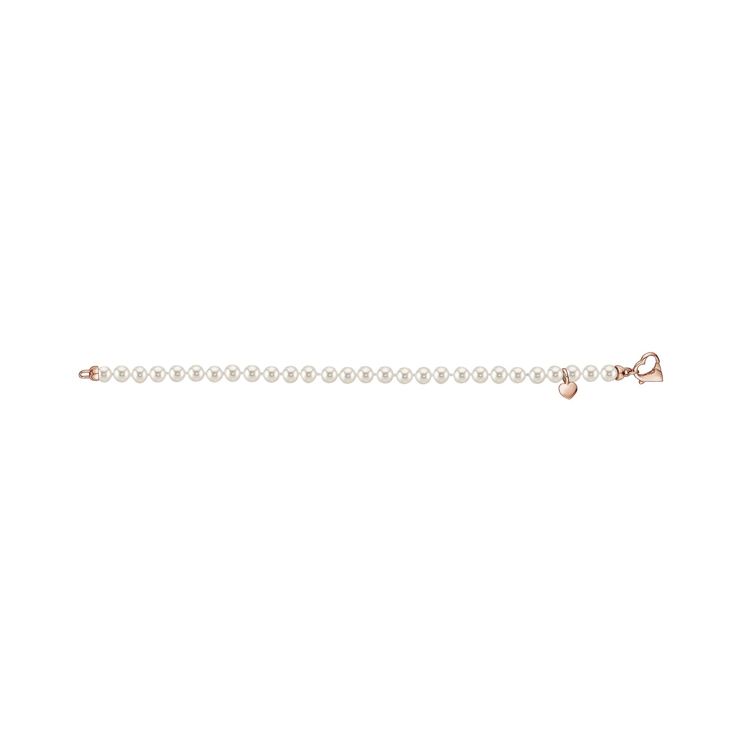 White Round Freshwater Cultured Pearl Bracelet for Girls 5mm Sterling Silver Heart Clasp and Charm 6.5"