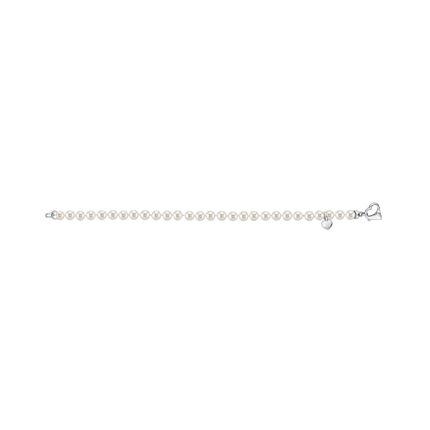 White Round Freshwater Cultured Pearl Bracelet for Girls 5mm Sterling Silver Heart Clasp and Charm 6.5"