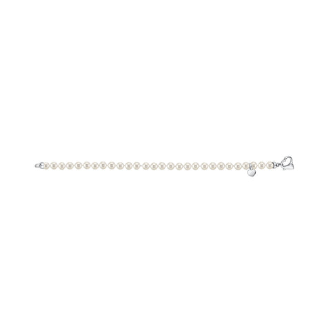 White Round Freshwater Cultured Pearl Bracelet for Girls 5mm Sterling Silver Heart Clasp and Charm 6.5"