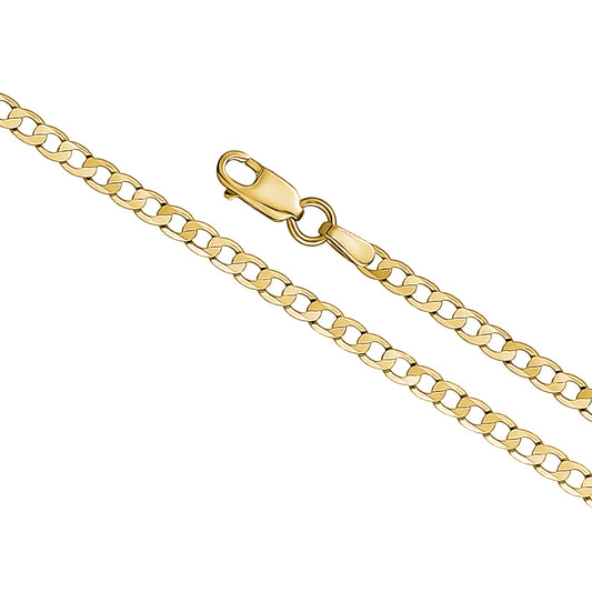 14K yellow gold curb link chain necklace with box clasp, 2.5mm width close-up