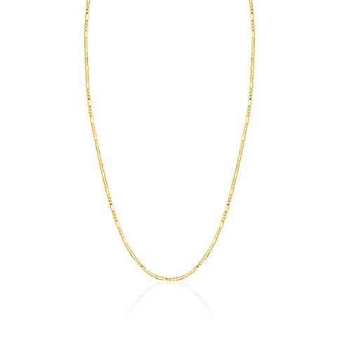 14K Solid Yellow Gold Figaro Link Chain 3+1 Necklace for Women and Girls Made in Italy - Width 1.5mm