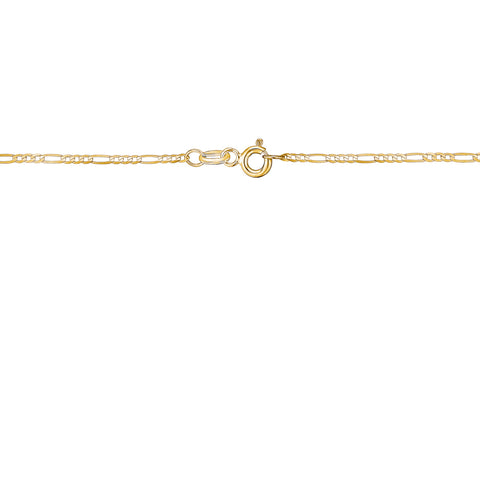 14K Solid Yellow Gold Figaro Link Chain 3+1 Necklace for Women and Girls Made in Italy - Width 1.5mm