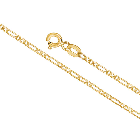 14K Solid Yellow Gold Figaro Link Chain 3+1 Necklace for Women and Girls Made in Italy - Width 1.5mm