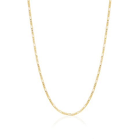 14K Solid Yellow Gold Figaro Link Chain 3+1 Necklace for Women and Girls Made in Italy - Width 2mm