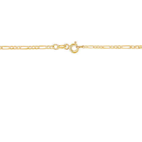 14K Solid Yellow Gold Figaro Link Chain 3+1 Necklace for Women and Girls Made in Italy - Width 2mm