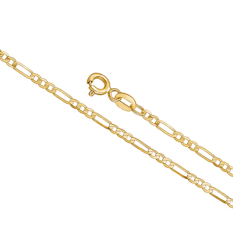14K Solid Yellow Gold Figaro Link Chain 3+1 Necklace for Women and Girls Made in Italy - Width 2mm
