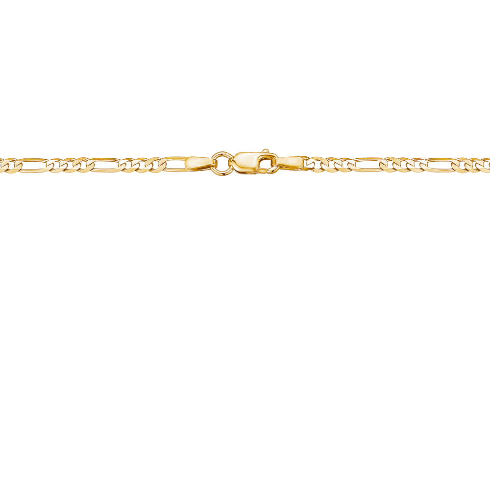 14K Solid Yellow Gold Figaro Link Chain 3+1 Necklace for Men and Women Made in Italy - Width 2.5mm Length 20"