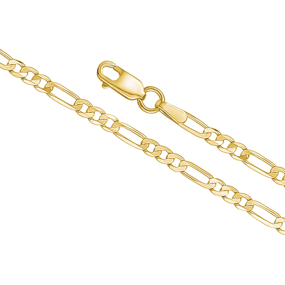 14K Solid Yellow Gold Figaro Link Chain 3+1 Necklace for Men and Women ...