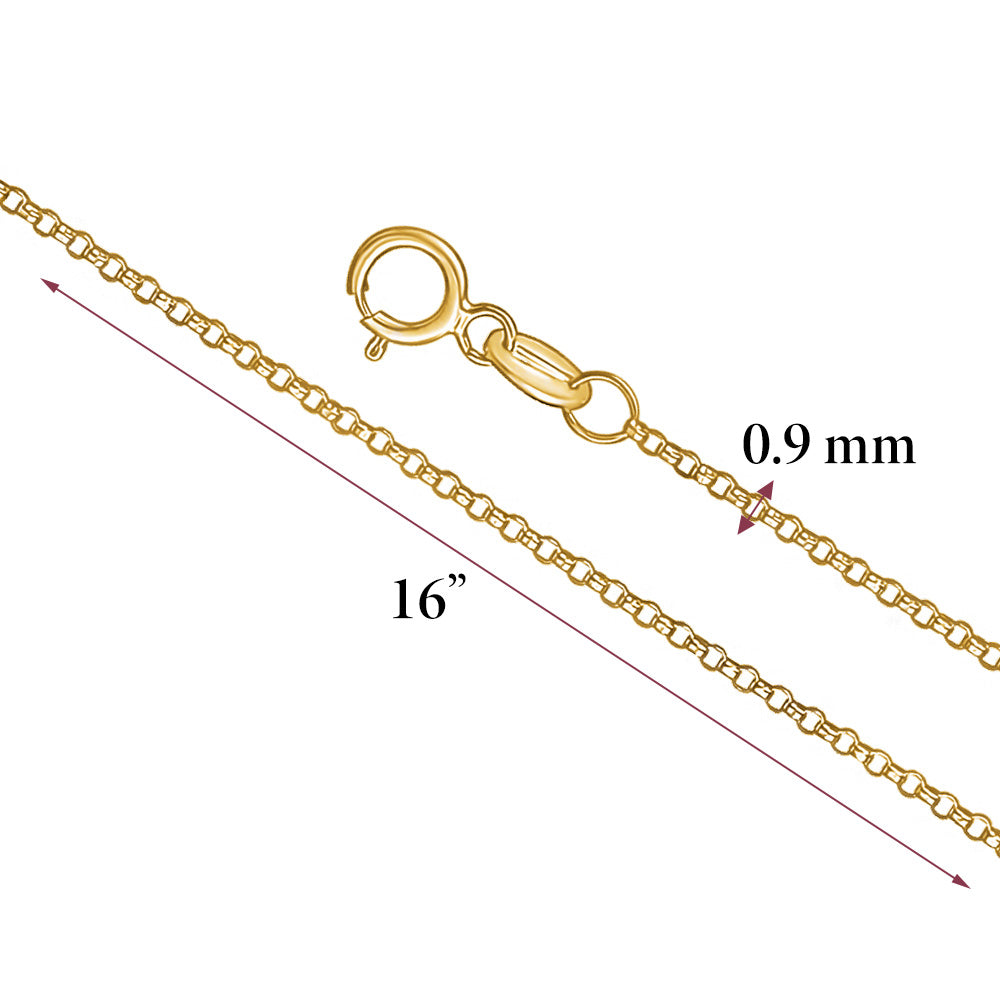 14K Solid Yellow White or Rose Gold Rolo Link Chain Necklace Diamond Cut for Women and Girls Made in Italy - Width 1mm Length 16"