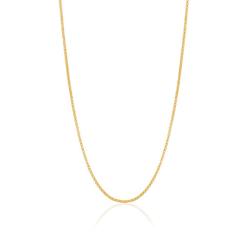 14K Solid Yellow Gold Rolo Link Chain Necklace Diamond Cut for Women and Girls Made in Italy - Width 1.5mm Length 16"