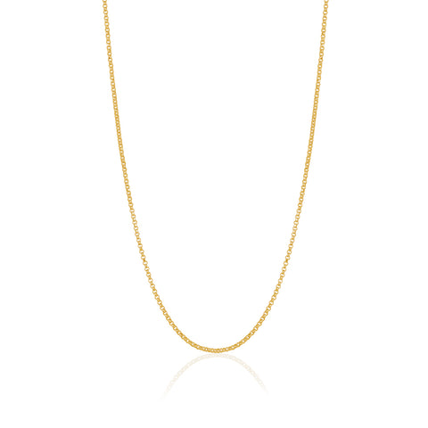 14K Solid Yellow Gold Rolo Link Chain Necklace Diamond Cut for Women and Girls Made in Italy - Width 1.5mm Length 16"