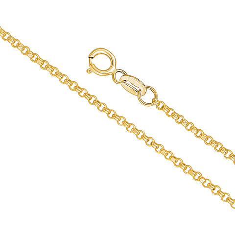 14K Solid Yellow Gold Rolo Link Chain Necklace Diamond Cut for Women and Girls Made in Italy - Width 1.5mm Length 16"