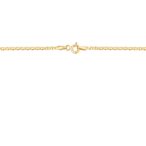 14K Solid Yellow Gold Flat Mariner Chain Necklace for Women and Girls Made in Italy - Width 2mm Length 18"